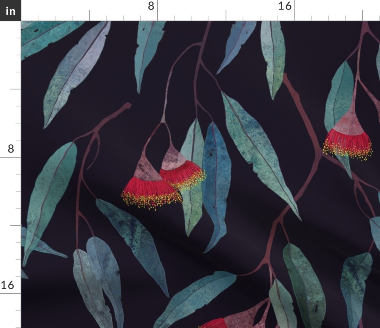 Eucalyptus Leaves Flowers Flower Japanese Botanical Tropical Plants Watercolor Print Modern Home Decor Custom Printed Fabric by Spoonflower Various Fabrics by the Yard or Fat Quarter